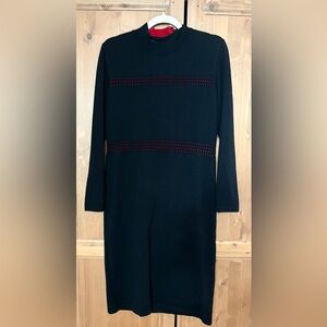 VINTAGE Louis Feraud Black Long-Sleeve Dress with Red Trim